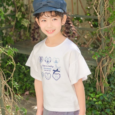 子供服 女の子 子ども服 こども服 キッズ ジュニア 綿100％ ロゴ ハート お花 刺繍 リボン ティーシャツ