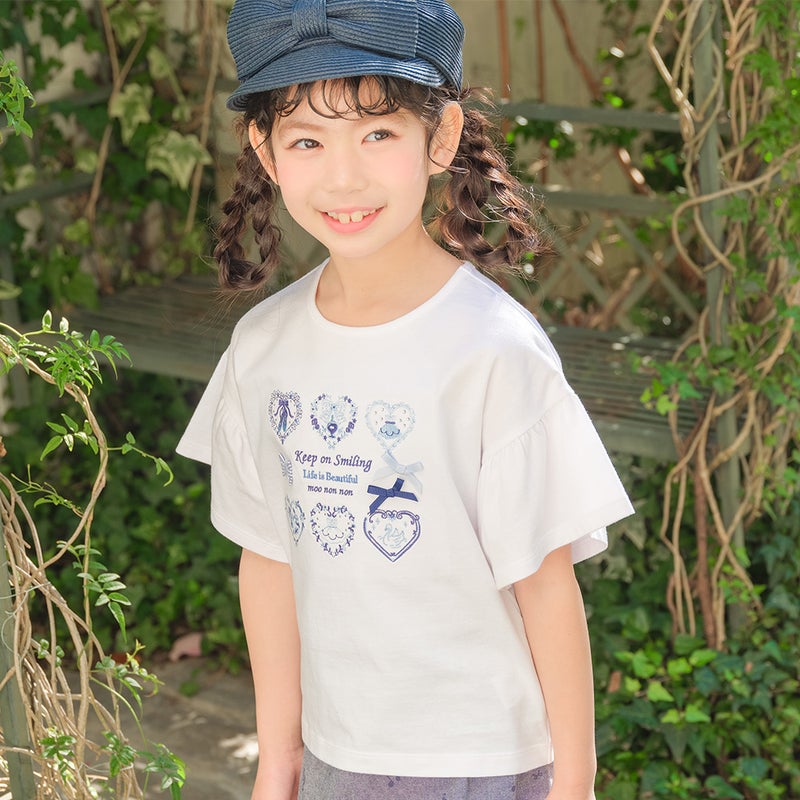 子供服 女の子 子ども服 こども服 キッズ ジュニア 綿100％ ロゴ ハート お花 刺繍 リボン ティーシャツ