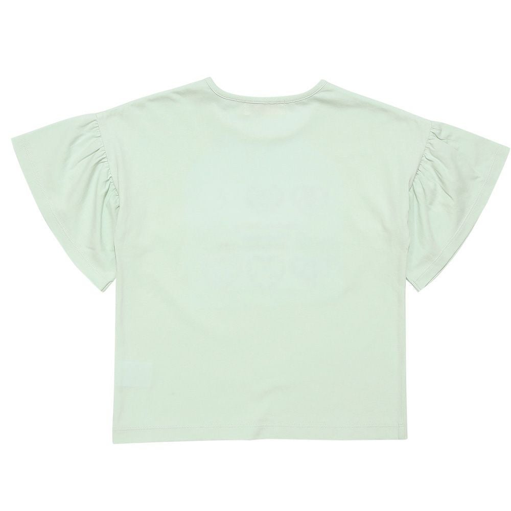 子供服 女の子 綿100％ ロゴハートお花刺繍 リボンTシャツ グリーン(08) 背面