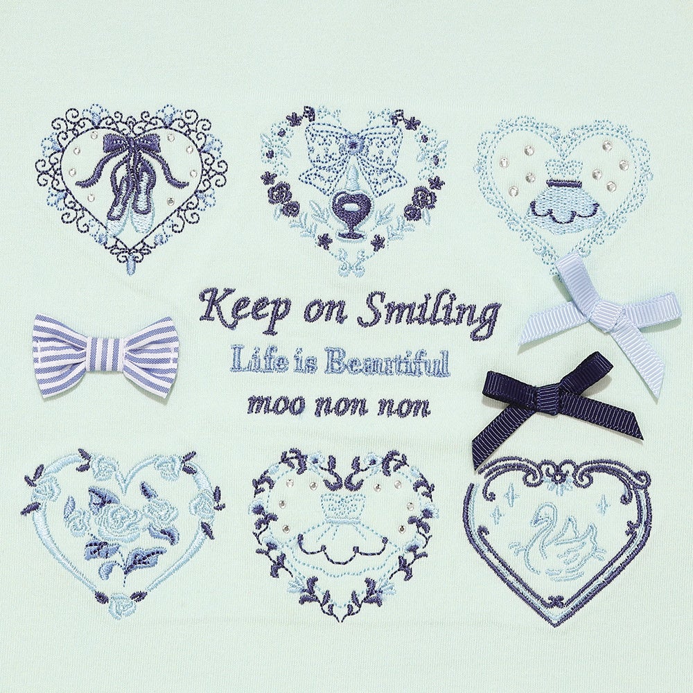 子供服 女の子 子ども服 こども服 キッズ ジュニア 綿100％ ロゴ ハート お花 刺繍 リボン ティーシャツ グリーン(08) デザインポイント1