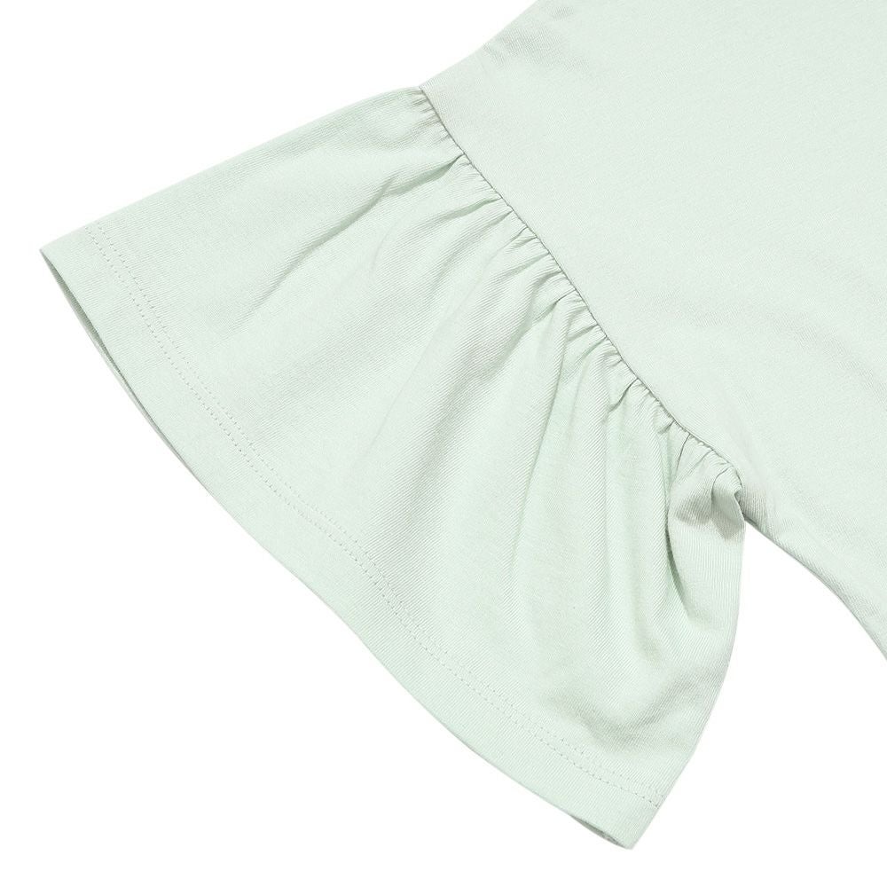 子供服 女の子 綿100％ ロゴハートお花刺繍 リボンTシャツ グリーン(08) デザインポイント2