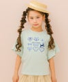 子供服 女の子 子ども服 こども服 キッズ ジュニア 綿100％ ロゴ ハート お花 刺繍 リボン ティーシャツ グリーン(08) モデル画像アップ