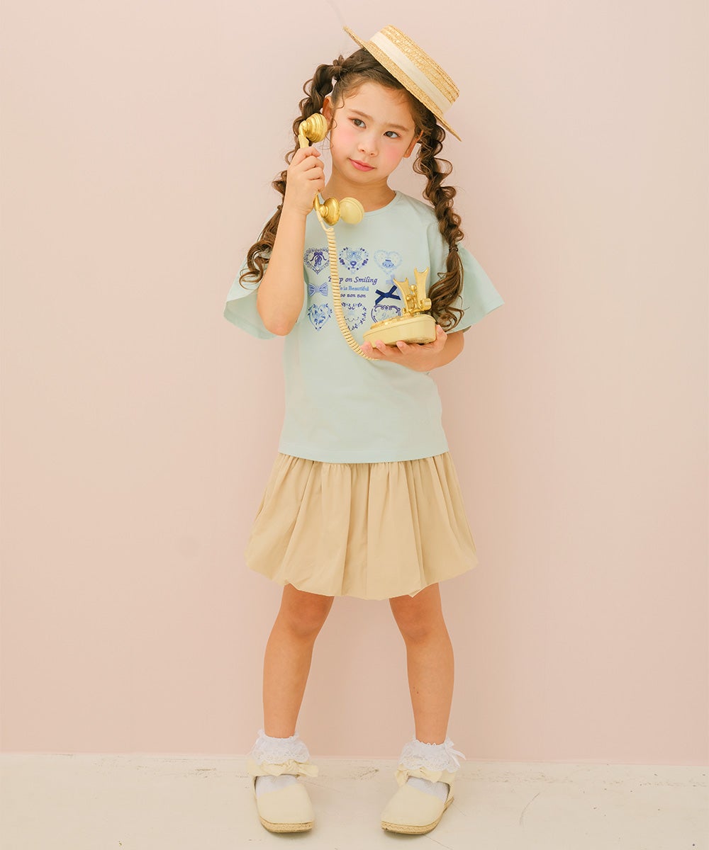 子供服 女の子 子ども服 こども服 キッズ ジュニア 綿100％ ロゴ ハート お花 刺繍 リボン ティーシャツ グリーン(08) モデル画像2