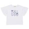 子供服 女の子 綿100％ ロゴハートお花刺繍 リボンTシャツ オフホワイト(11) 正面
