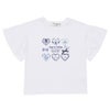 子供服 女の子 子ども服 こども服 キッズ ジュニア 綿100％ ロゴ ハート お花 刺繍 リボン ティーシャツ オフホワイト(11) 正面