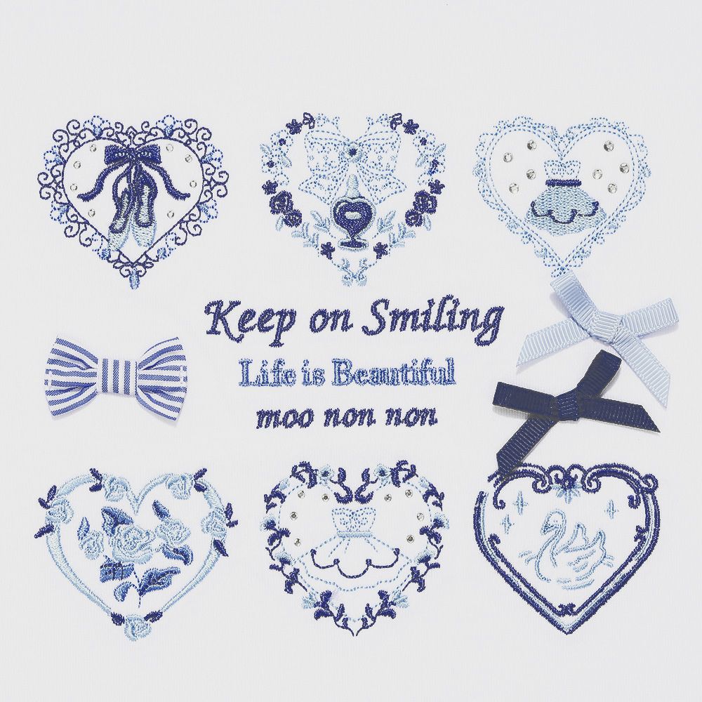 子供服 女の子 綿100％ ロゴハートお花刺繍 リボンTシャツ オフホワイト(11) デザインポイント1