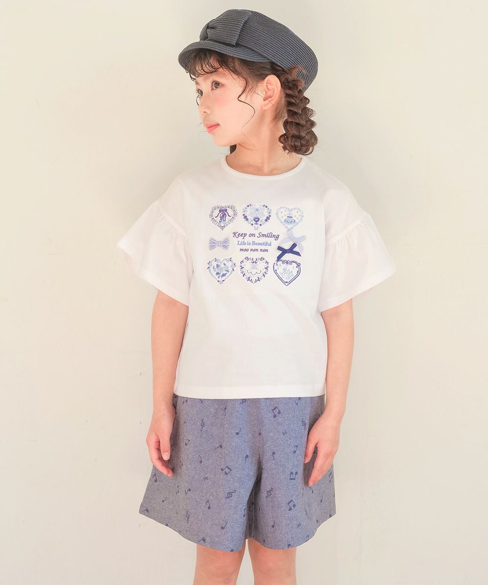 子供服 女の子 綿100％ ロゴハートお花刺繍 リボンTシャツ オフホワイト(11) モデル画像3