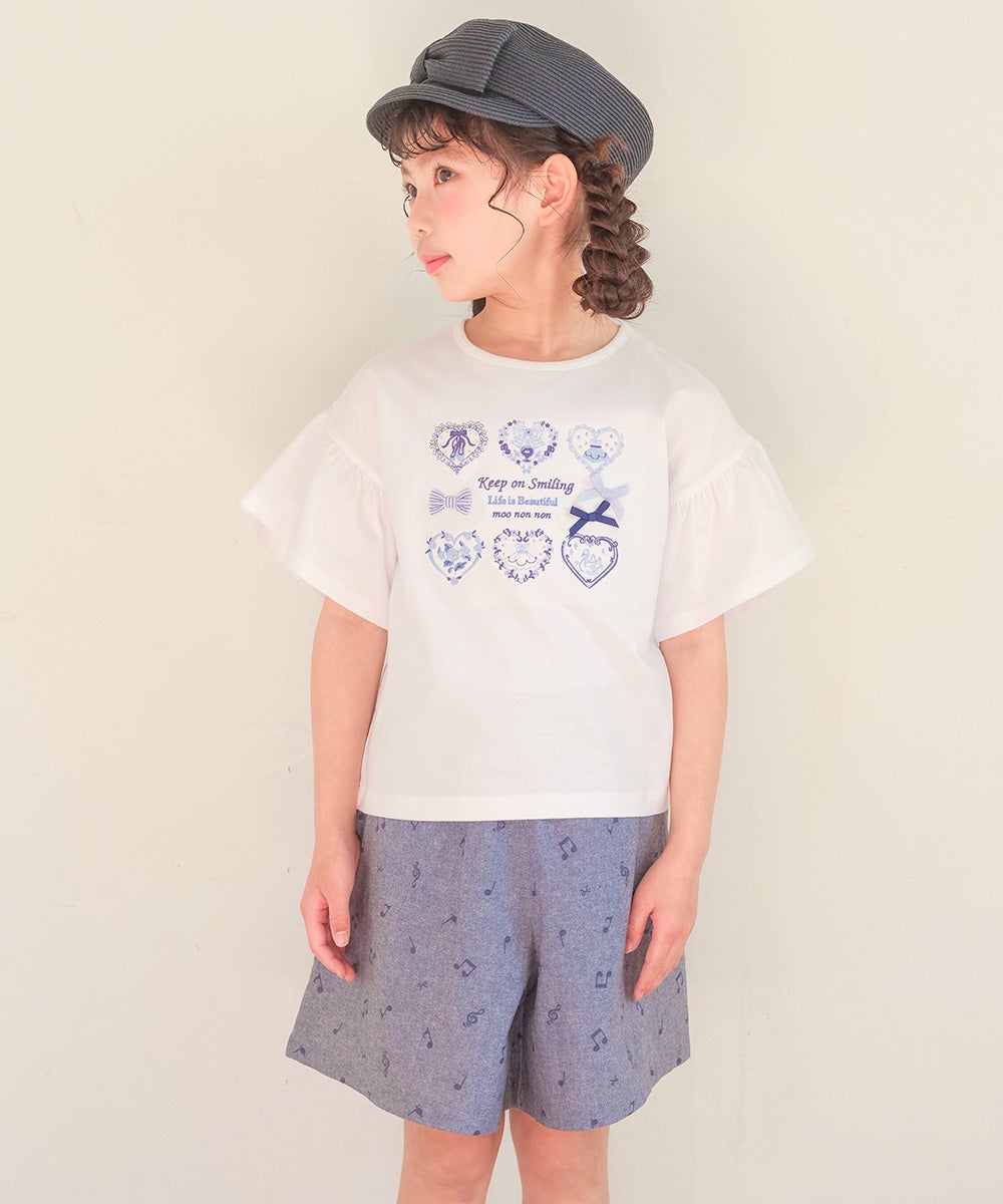子供服 女の子 子ども服 こども服 キッズ ジュニア 綿100％ ロゴ ハート お花 刺繍 リボン ティーシャツ オフホワイト(11) モデル画像3