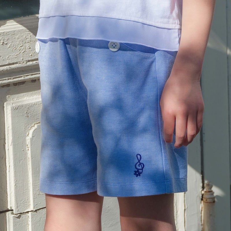 子供服 女の子 ストライプ柄 音符刺繍 ショートパンツ風キュロットパンツ