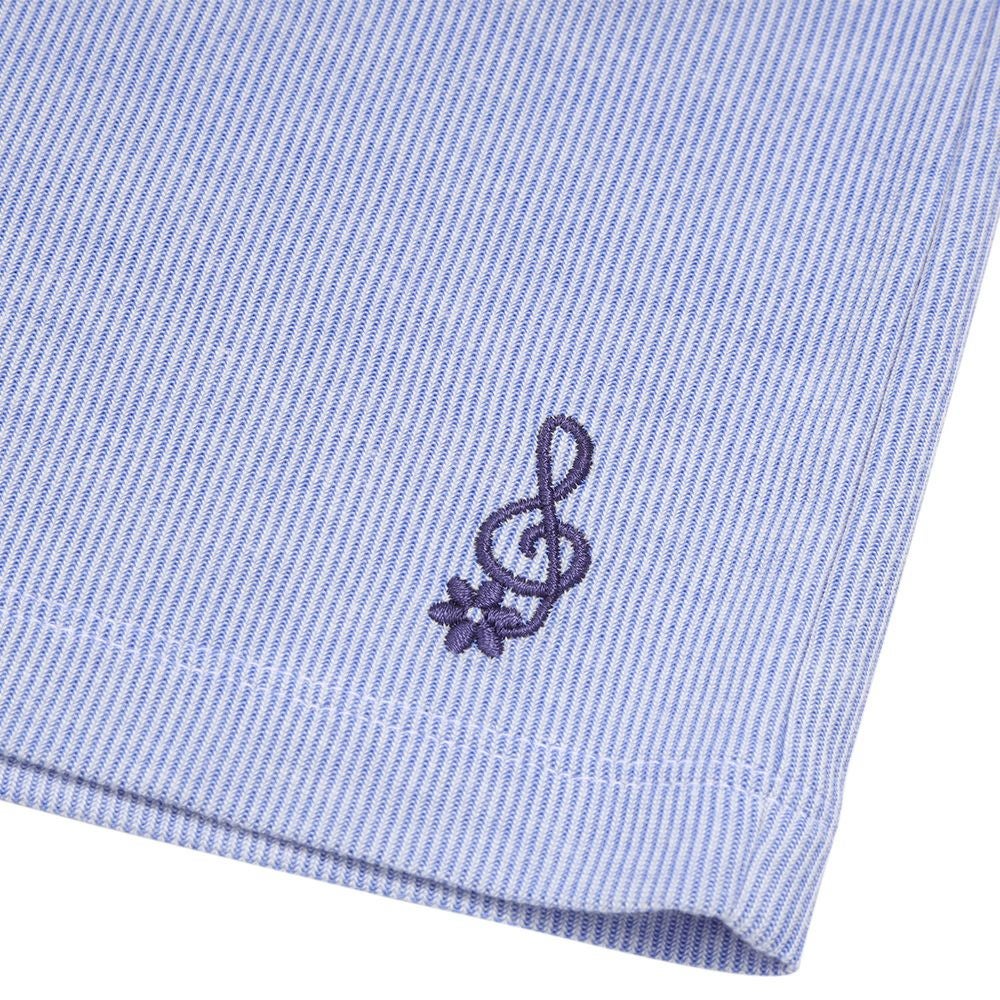 子供服 女の子 ストライプ柄 音符刺繍 ショートパンツ風キュロットパンツ ブルー(61) デザインポイント1