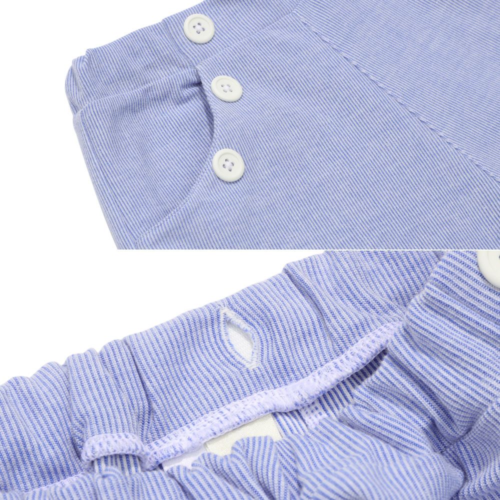 子供服 女の子 ストライプ柄 音符刺繍 ショートパンツ風キュロットパンツ ブルー(61) デザインポイント2