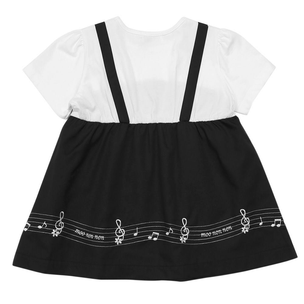 ベビー服 女の子 音符＆ブランドロゴ刺繍 重ね着風Tシャツ ブラック(00) 背面