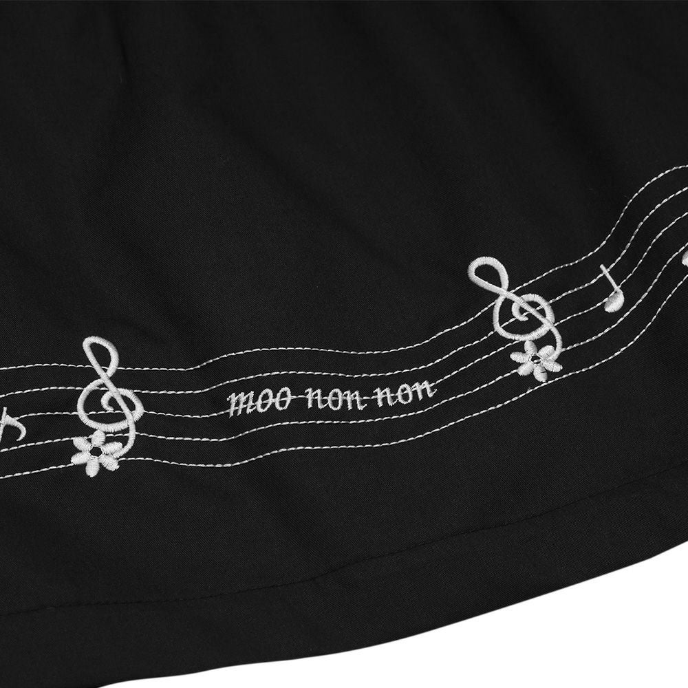 ベビー服 女の子 音符＆ブランドロゴ刺繍 重ね着風Tシャツ ブラック(00) デザインポイント1