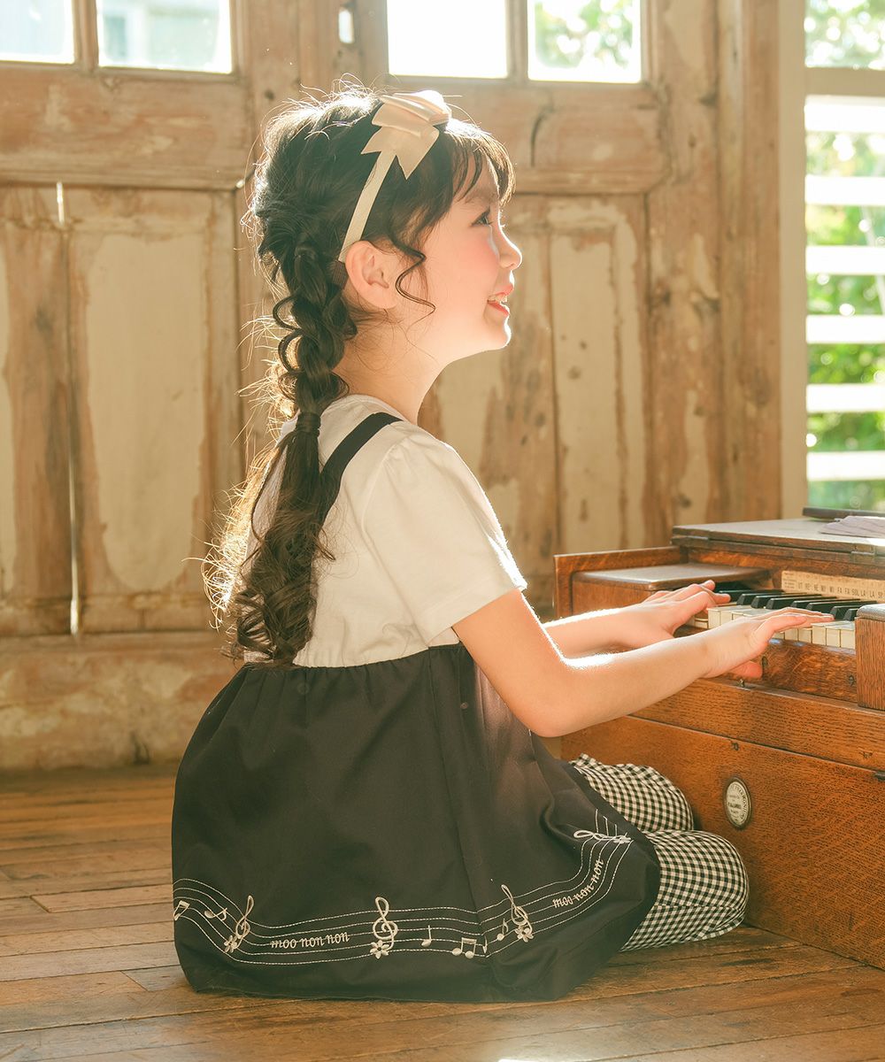 ベビー服 女の子 音符＆ブランドロゴ刺繍 重ね着風Tシャツ ブラック(00) モデル画像2