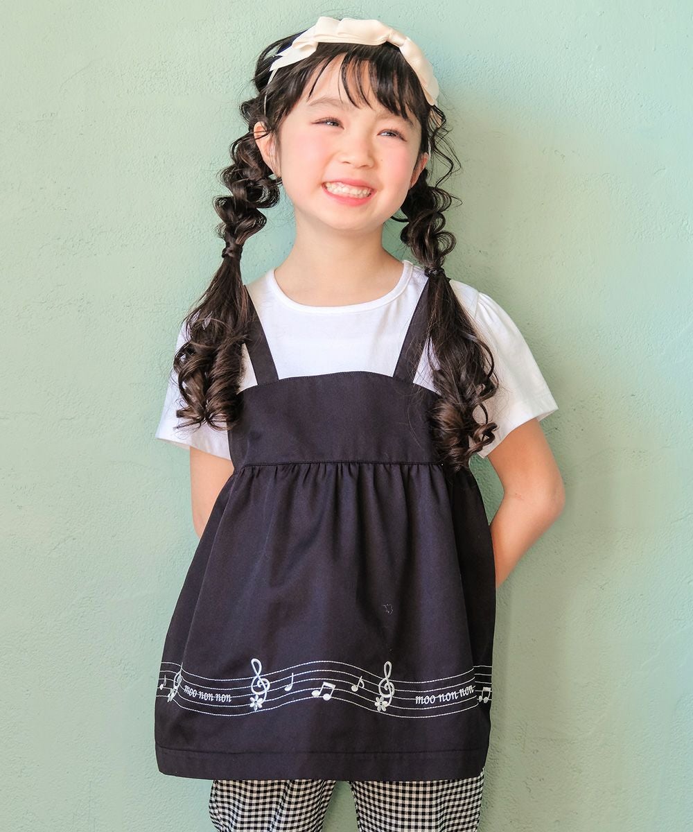 ベビー服 女の子 音符＆ブランドロゴ刺繍 重ね着風Tシャツ ブラック(00) モデル画像3