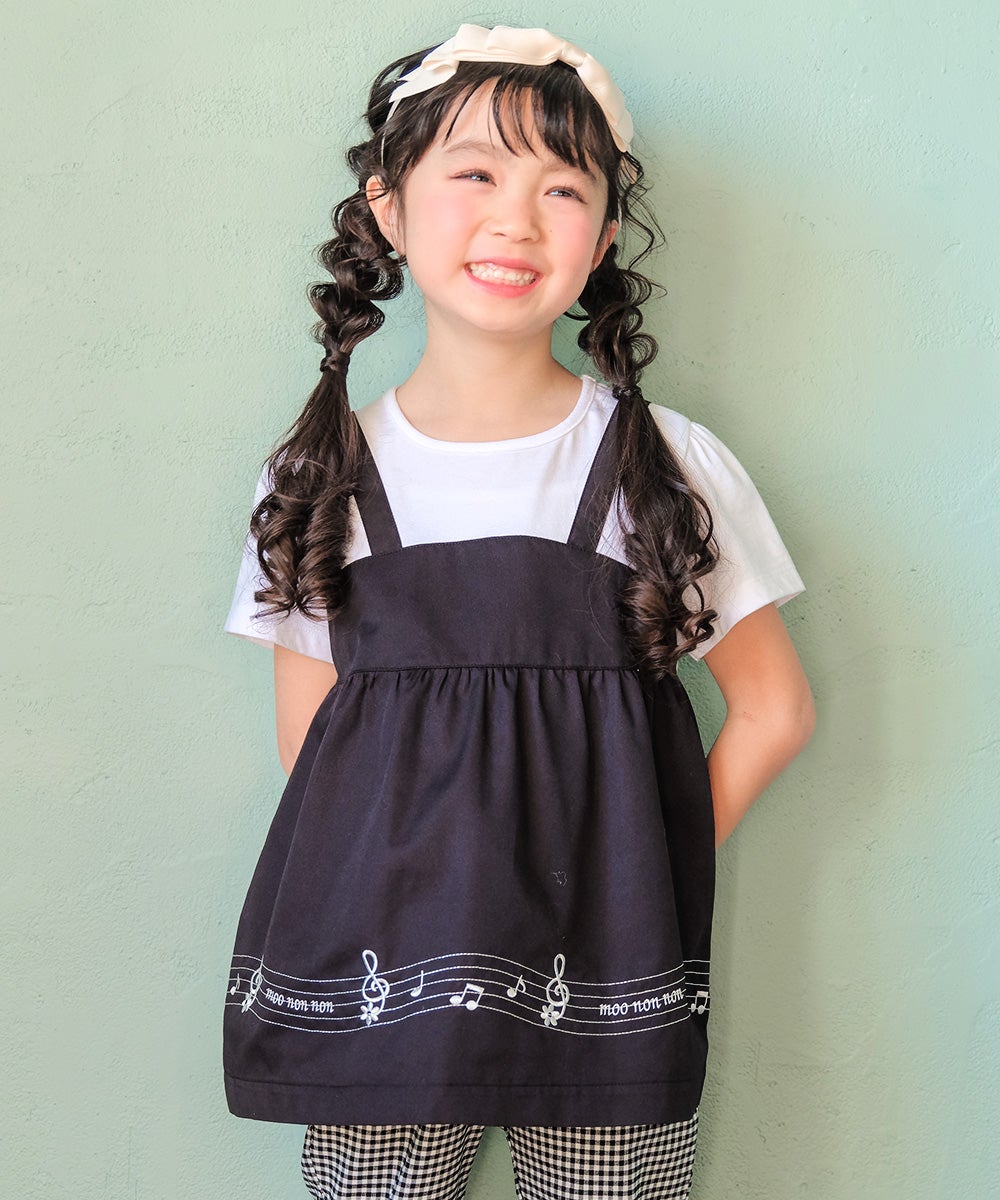 ベビー服 女の子 子ども服 こども服 キッズ 音符 ブランドロゴ 刺繍 重ね着風 ティーシャツ ブラック(00) モデル画像3