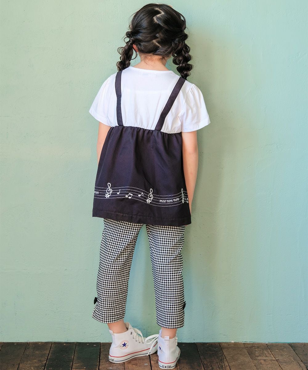 ベビー服 女の子 音符＆ブランドロゴ刺繍 重ね着風Tシャツ ブラック(00) モデル画像4