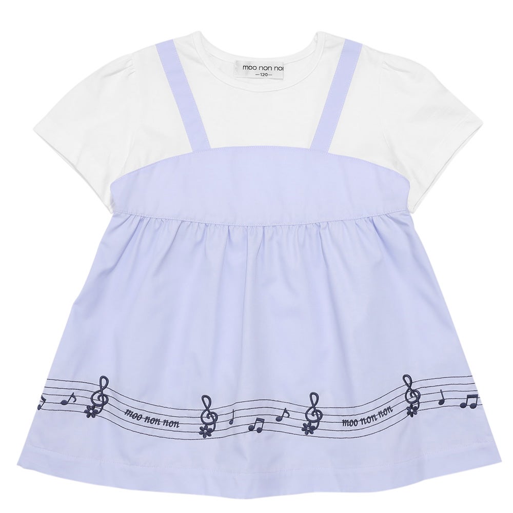 ベビー服 女の子 子ども服 こども服 キッズ 音符 ブランドロゴ 刺繍 重ね着風 ティーシャツ ブルー(61) 正面