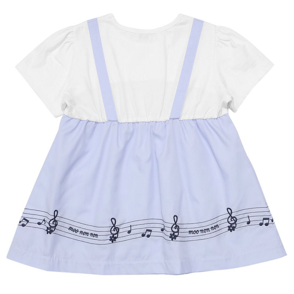ベビー服 女の子 音符＆ブランドロゴ刺繍 重ね着風Tシャツ ブルー(61) 背面
