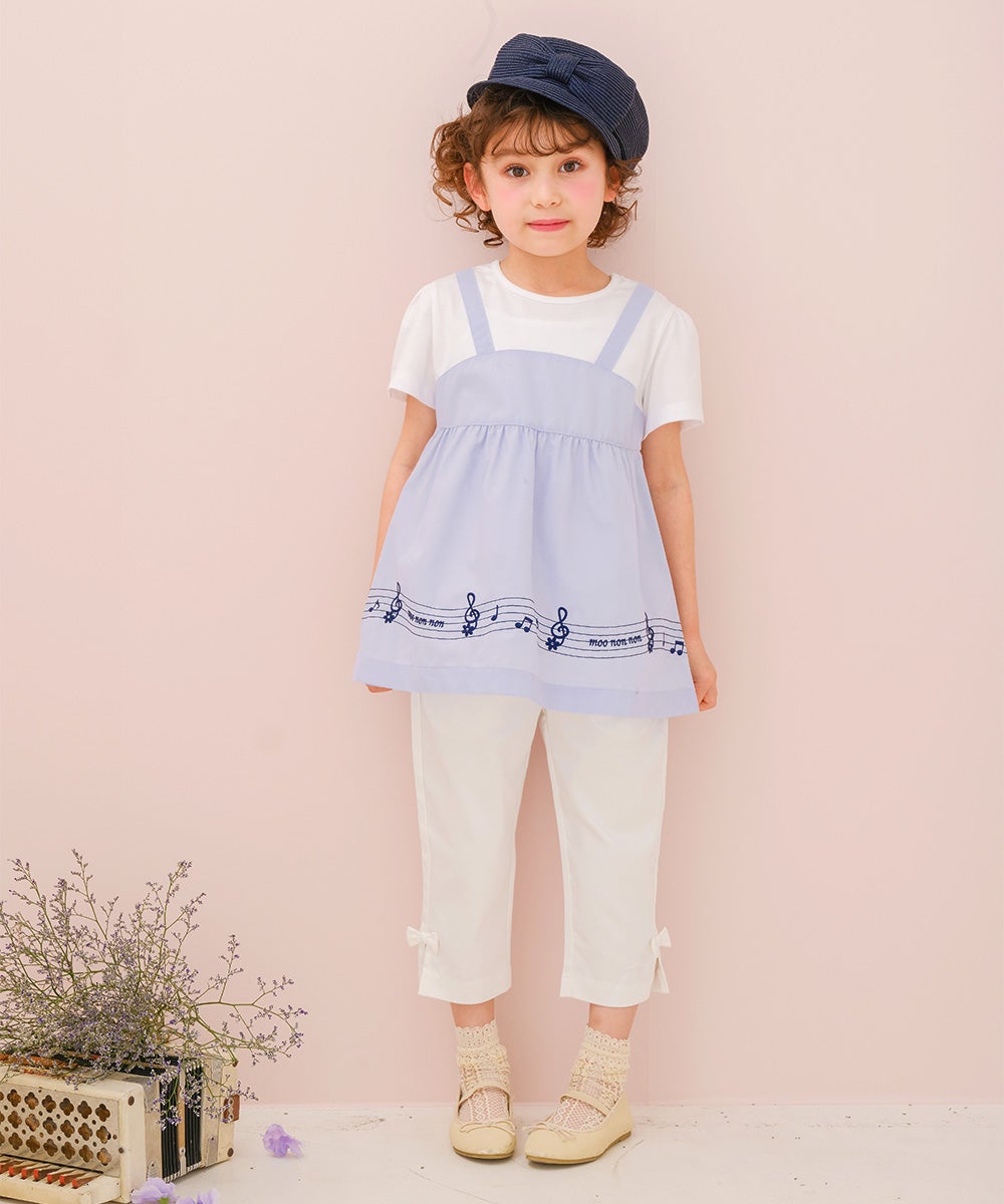 ベビー服 女の子 子ども服 こども服 キッズ 音符 ブランドロゴ 刺繍 重ね着風 ティーシャツ ブルー(61) モデル画像4
