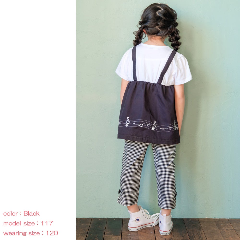 ベビー服 女の子 子ども服 こども服 キッズ 音符 ブランドロゴ 刺繍 重ね着風 ティーシャツ