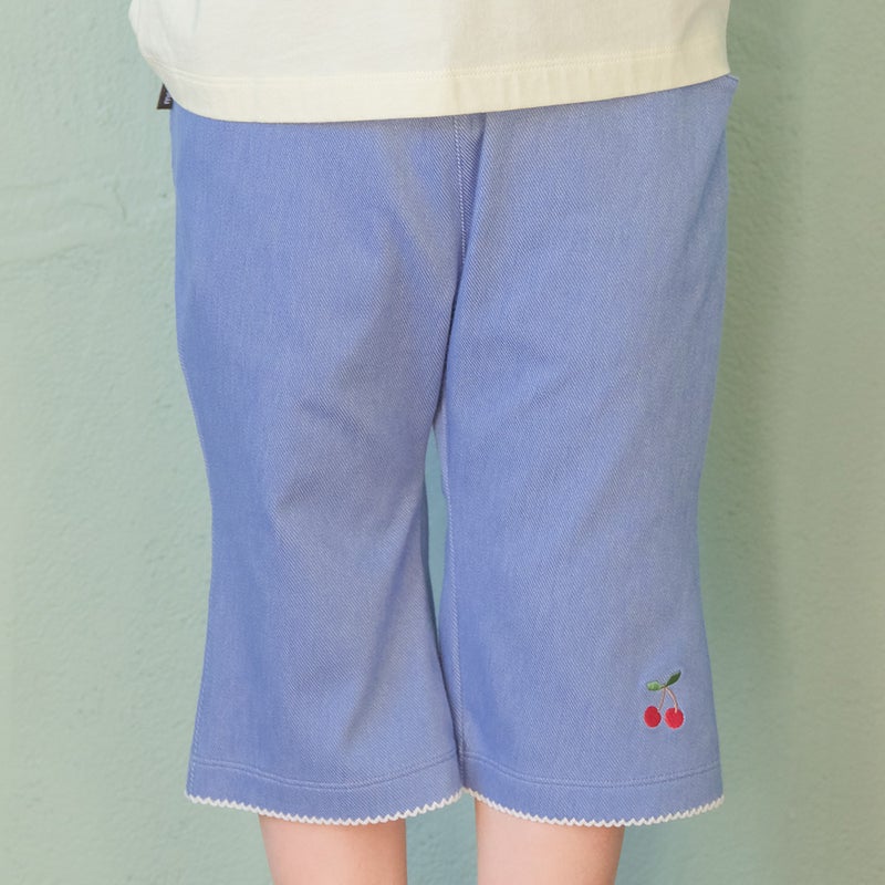 ベビー服 女の子 子ども服 こども キッズ デニム ツイルニット チェリー刺繍 ブーツカットパンツ