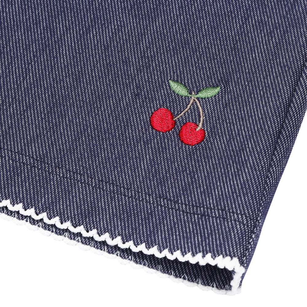 ベビー服 女の子 子ども服 こども キッズ デニム ツイルニット チェリー刺繍 ブーツカットパンツ ネイビー(06) デザインポイント1