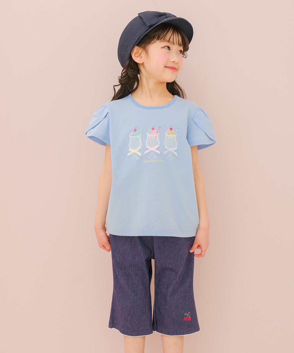 ベビー服 女の子 子ども服 こども キッズ デニム ツイルニット チェリー刺繍 ブーツカットパンツ ネイビー(06) モデル画像3