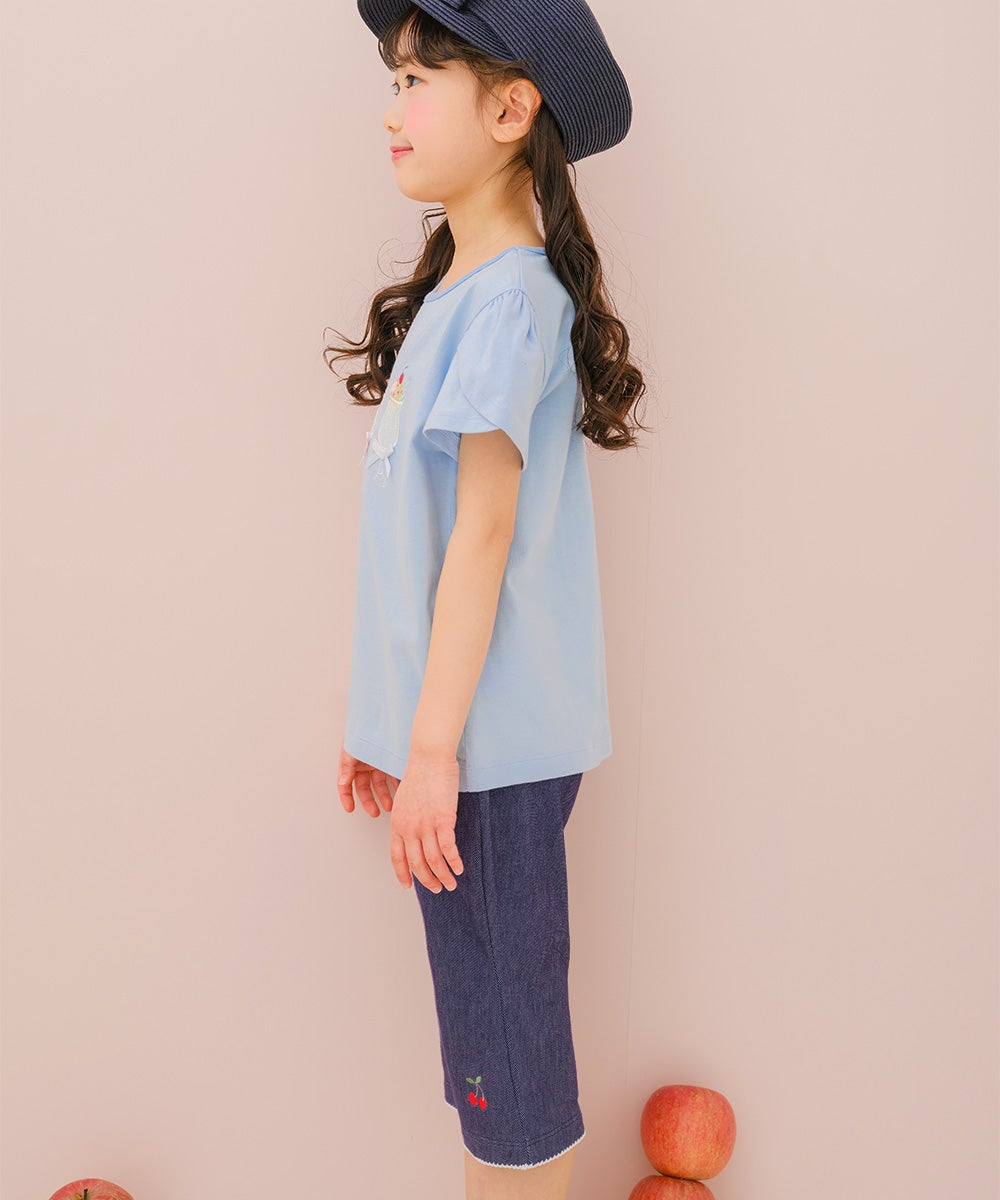 ベビー服 女の子 子ども服 こども キッズ デニム ツイルニット チェリー刺繍 ブーツカットパンツ ネイビー(06) モデル画像4