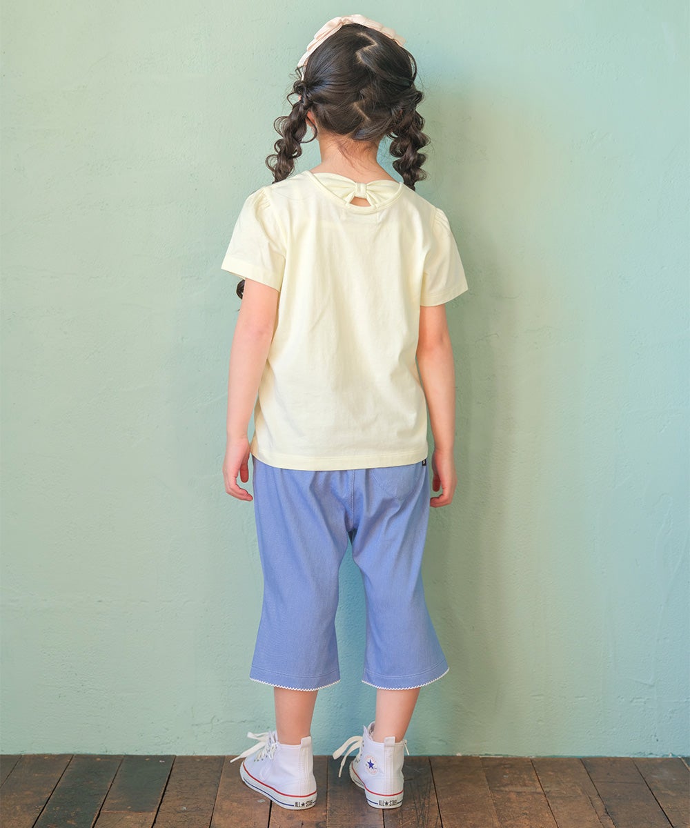 ベビー服 女の子 子ども服 こども キッズ デニム ツイルニット チェリー刺繍 ブーツカットパンツ ブルー(61) モデル画像2