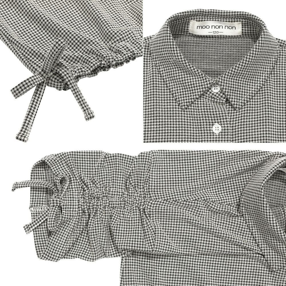 子供服 女の子 チェック柄 2way 襟付き前開きシャツ ホワイト×ブラック(10) デザインポイント1