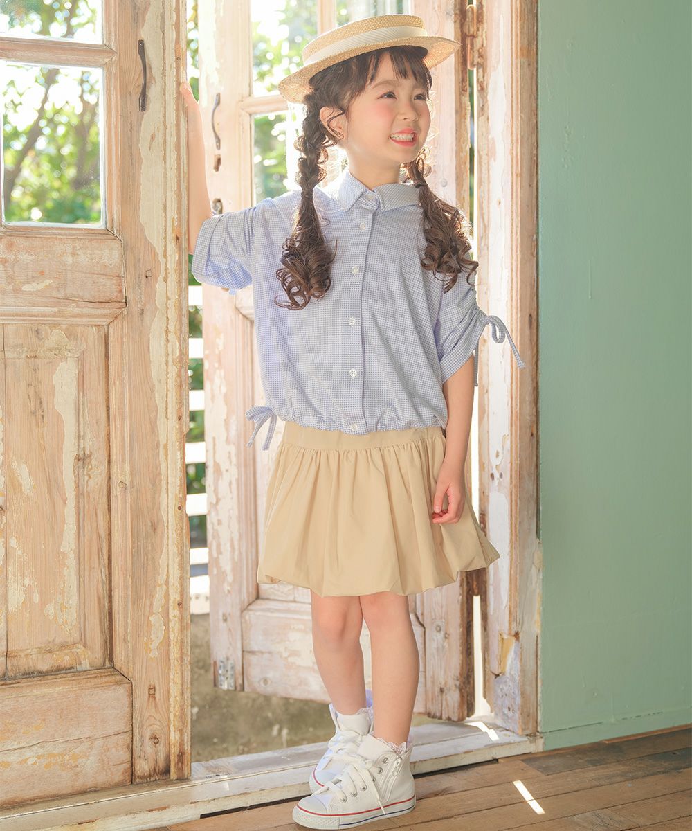 子供服 女の子 チェック柄 2way 襟付き前開きシャツ ブルー(61) モデル画像全身