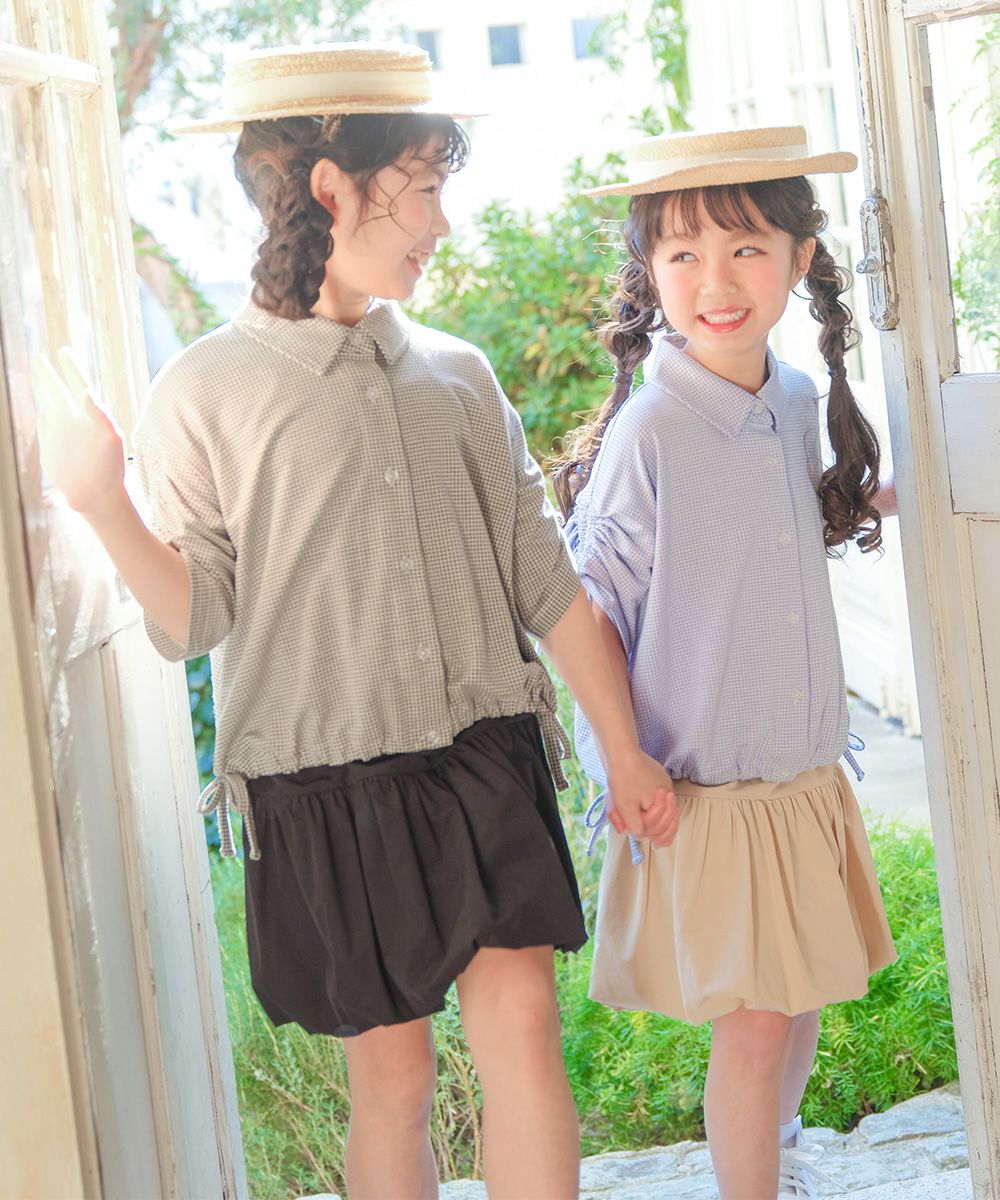 子供服 女の子 チェック柄 2way 襟付き前開きシャツ ブルー(61) モデル画像3