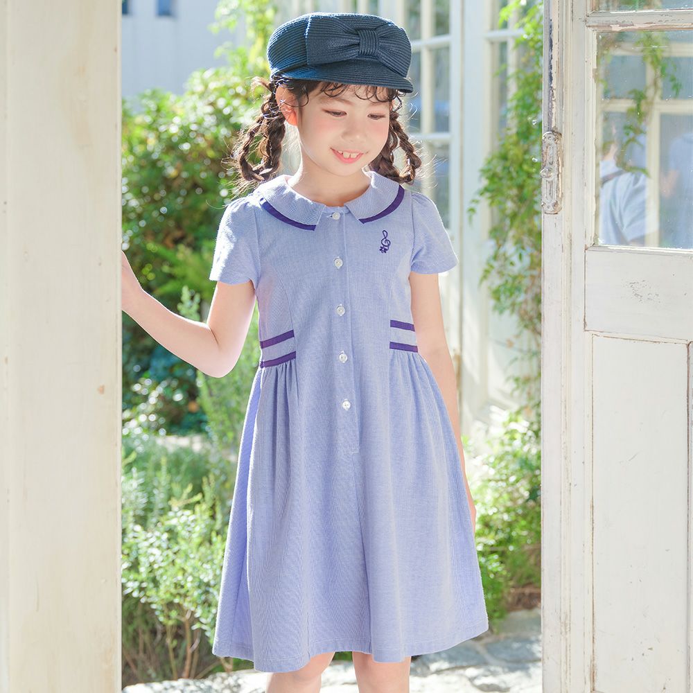 子供服 女の子 ストライプ柄 襟付き ギャザーワンピース