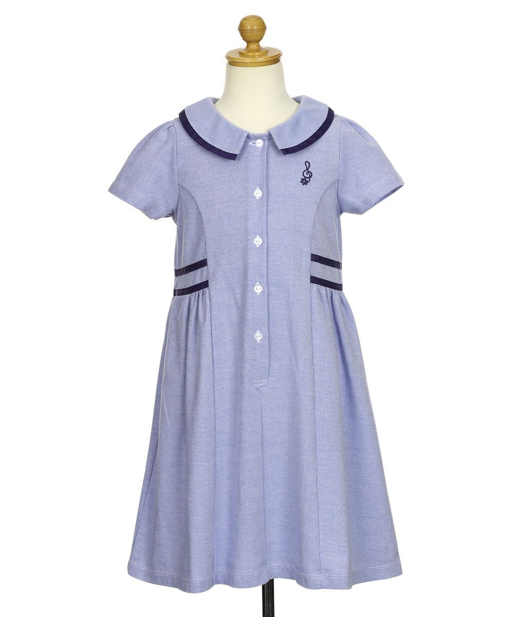子供服 女の子 ストライプ柄 襟付き ギャザーワンピース ブルー(61) トルソー背面