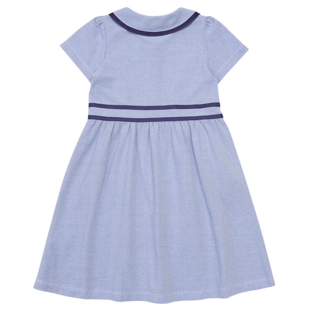 子供服 女の子 ストライプ柄 襟付き ギャザーワンピース ブルー(61) 背面