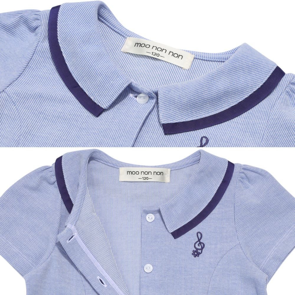 子供服 女の子 ストライプ柄 襟付き ギャザーワンピース ブルー(61) デザインポイント1