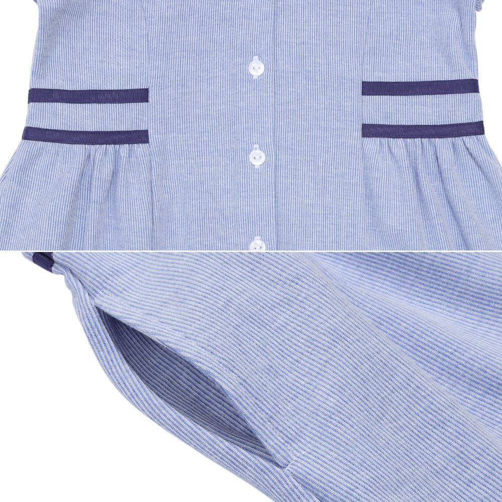 子供服 女の子 ストライプ柄 襟付き ギャザーワンピース ブルー(61) デザインポイント2