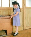 子供服 女の子 ストライプ柄 襟付き ギャザーワンピース ブルー(61) モデル画像1
