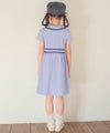 子供服 女の子 ストライプ柄 襟付き ギャザーワンピース ブルー(61) モデル画像3