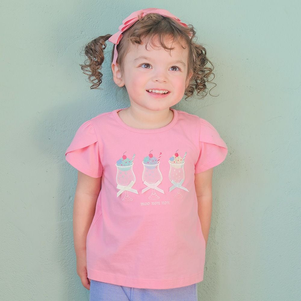 ベビー服 女の子 綿100％ クリームソーダ刺繍Tシャツ