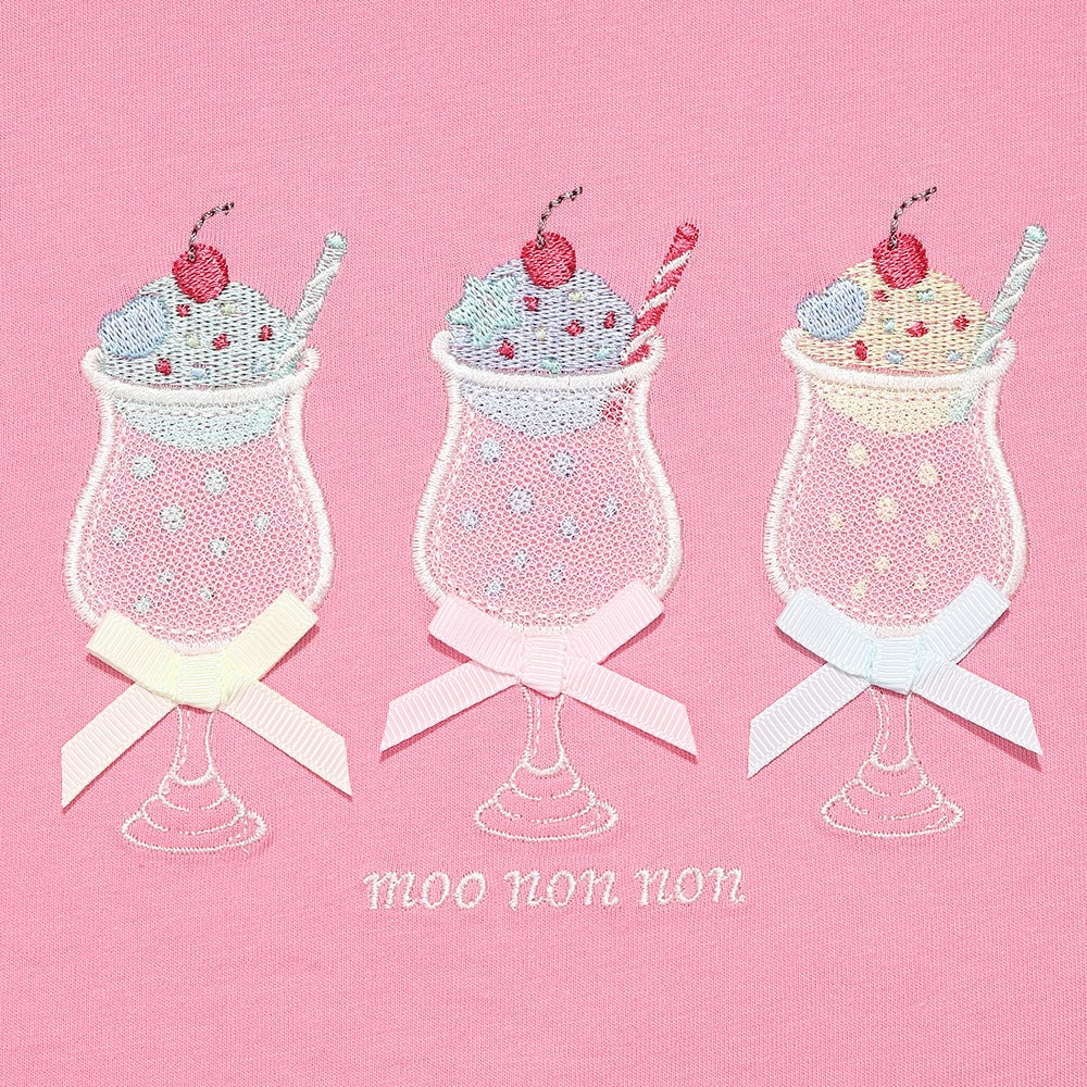 ベビー服 女の子 子ども服 こども服 キッズ 綿100％ クリームソーダ 刺繍 リボン チューリップ袖 ピンク(02) デザインポイント1