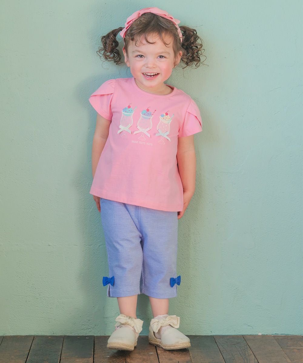 ベビー服 女の子 綿100％ クリームソーダ刺繍Tシャツ ピンク(02) モデル画像全身