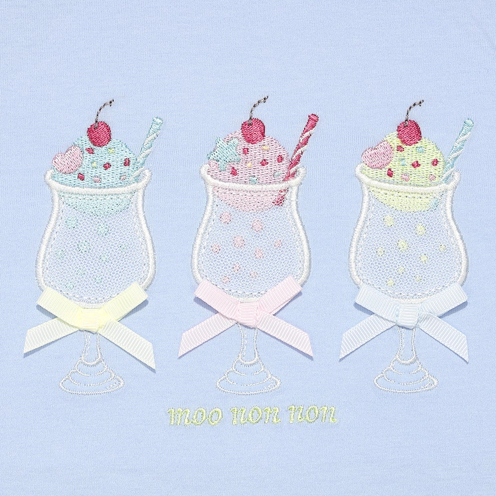 ベビー服 女の子 子ども服 こども服 キッズ 綿100％ クリームソーダ 刺繍 リボン チューリップ袖 ブルー(61) デザインポイント1