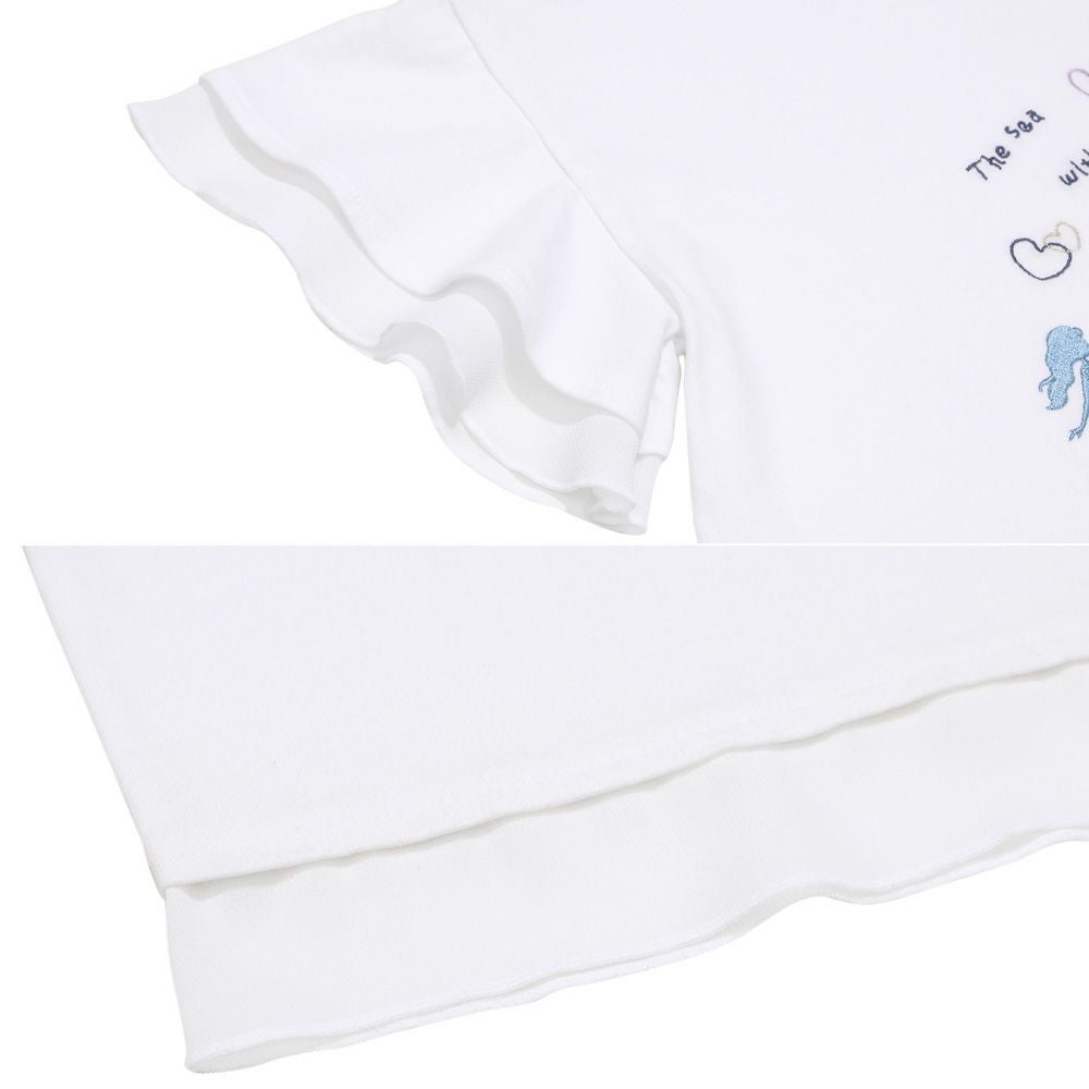 子供服 女の子 貝殻＆マーメイド刺繍 シフォン切り替えショート丈Tシャツ オフホワイト(11) デザインポイント2