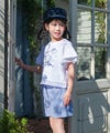 子供服 女の子 貝殻＆マーメイド刺繍 シフォン切り替えショート丈Tシャツ オフホワイト(11) モデル画像全身