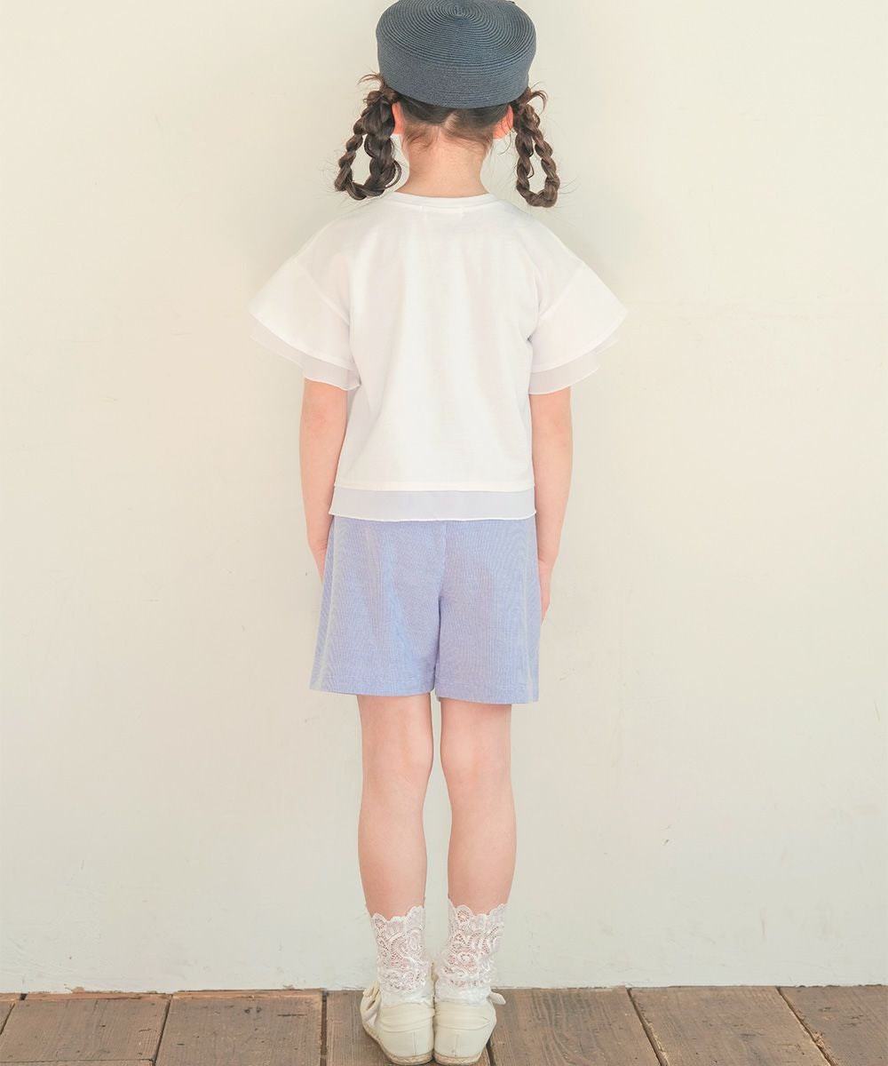 子供服 女の子 貝殻＆マーメイド刺繍 シフォン切り替えショート丈Tシャツ オフホワイト(11) モデル画像4