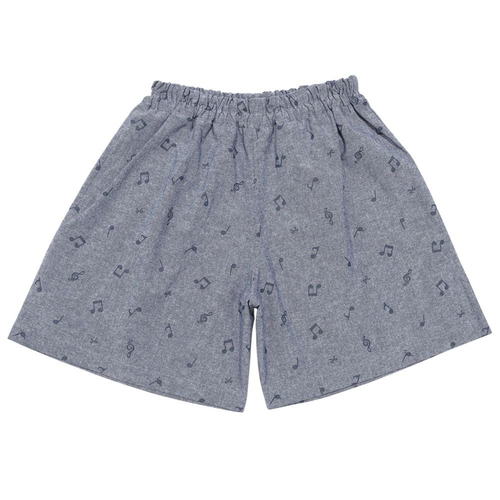 子供服 女の子 オリジナル音符プリント ダンガリーキュロットパンツ ネイビー(06) 正面
