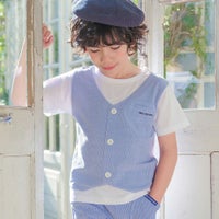 ベビー服 男の子 ストライプ柄ベスト切り替え 重ね着風Tシャツ