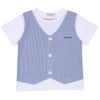 ベビー服 男の子 ストライプ柄ベスト切り替え 重ね着風Tシャツ ブルー(61) 正面
